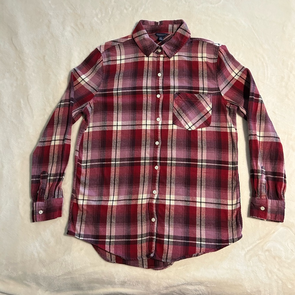 Woman’s Red Plaid Button-Up Shirt - Classic Flannel Style